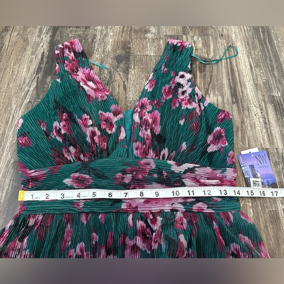 NWT R&M Richards Nightway Lurex Mesh Floral Maxi Dress Teal Color Size 10 - Picture 6 of 9